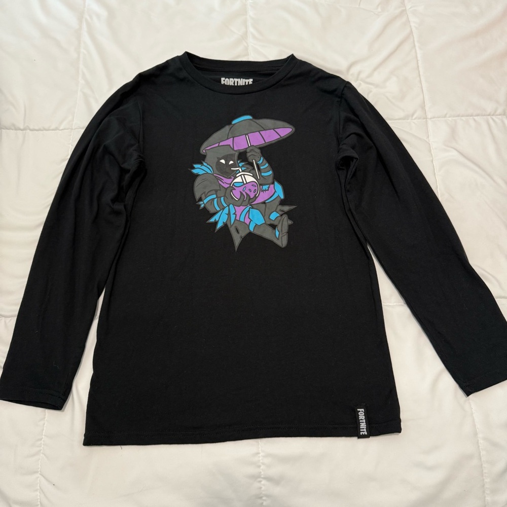 Kids Black Fortnite Long Sleeve Shirt